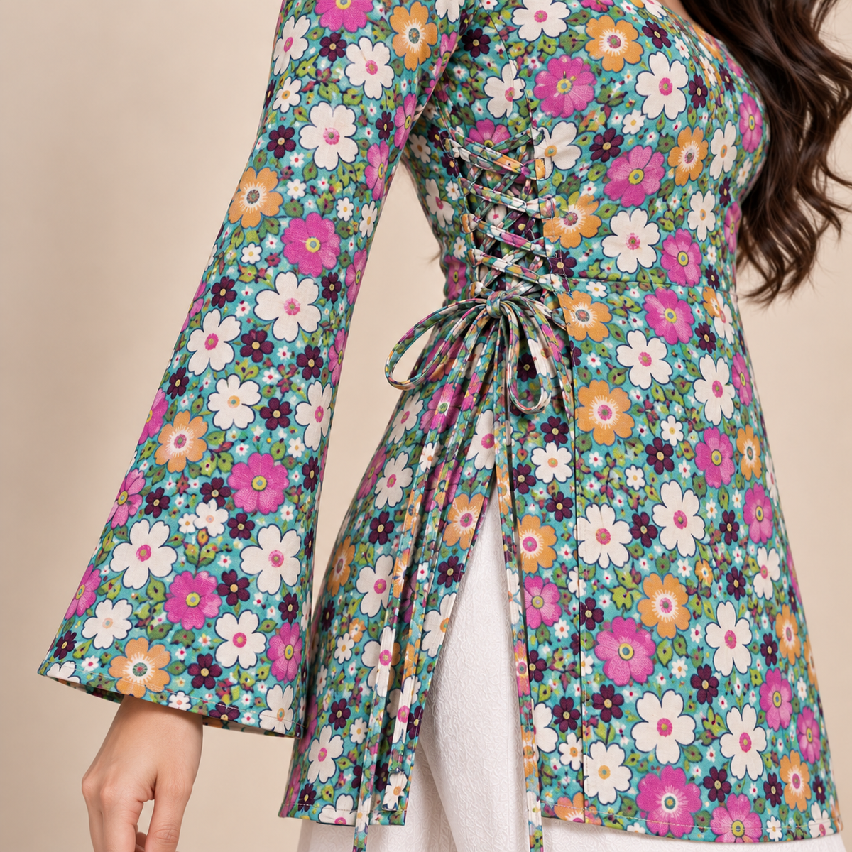 Floral Bloom- Side Corset Kurti