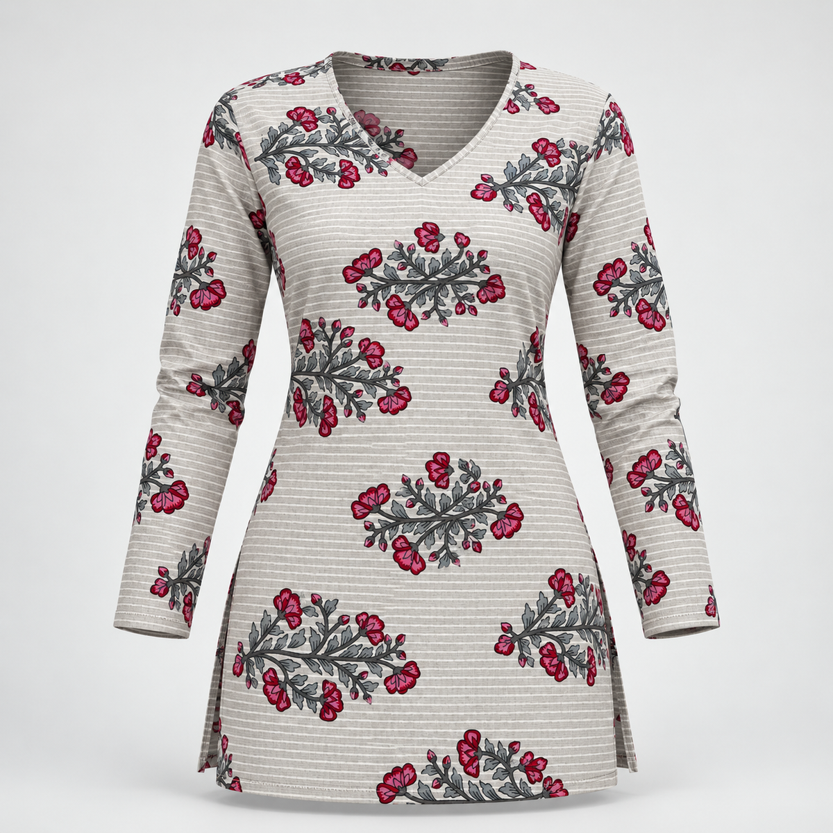 Floral Branch Print- Straight Sleeve Kurti