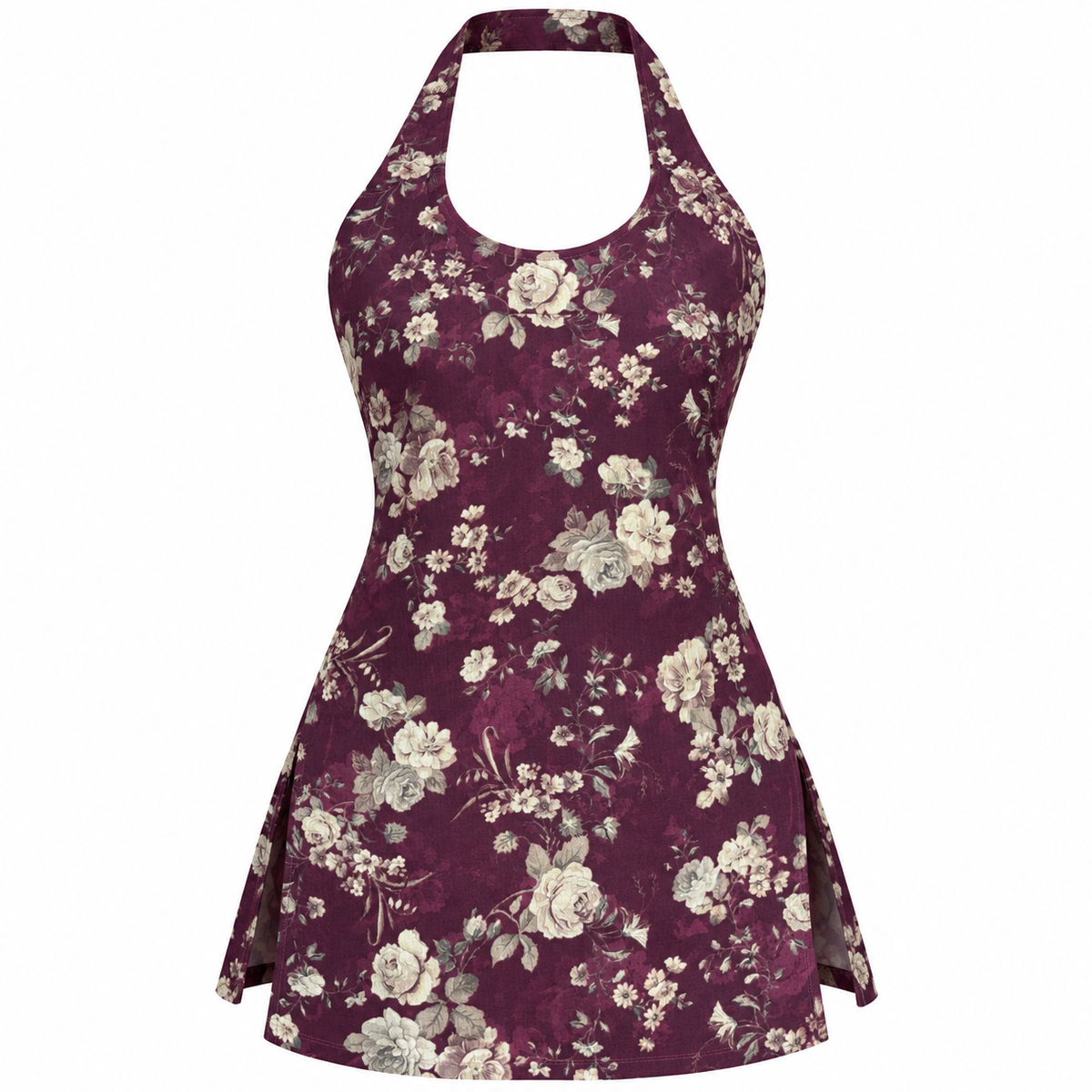 Maroon Floral- Halter Neck Kurti