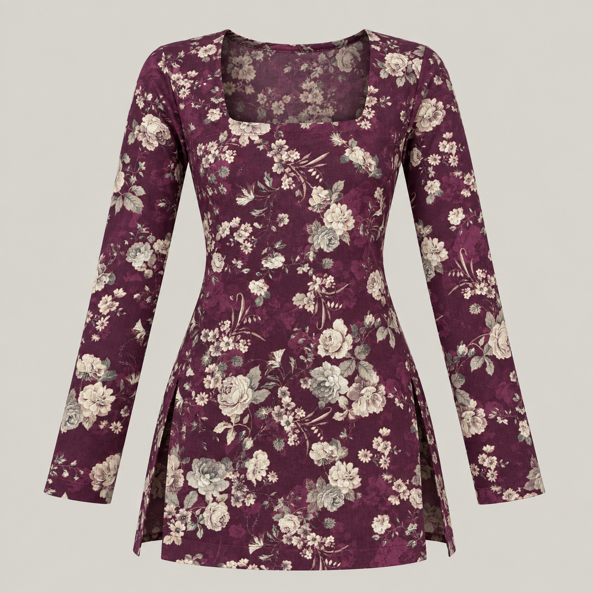 Maroon Floral- Square Neck Kurti