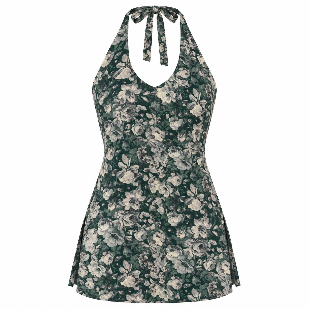 Dark Green Floral- Halter Neck Kurti