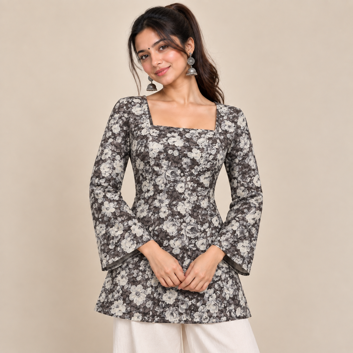 Dark Floral- Corset Back Kurti