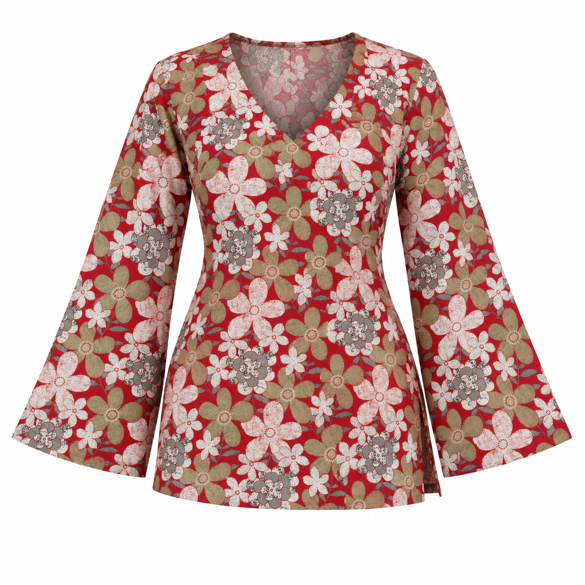 Floral Red- Bell Sleeve Kurti