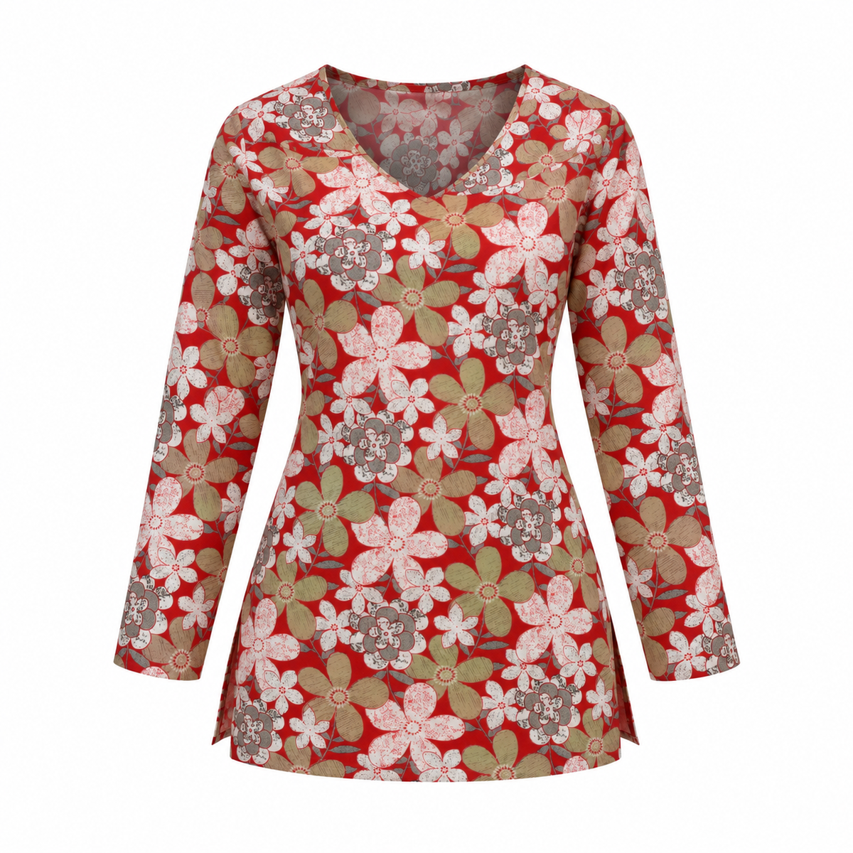 Floral Red- Straight Sleeve Kurti