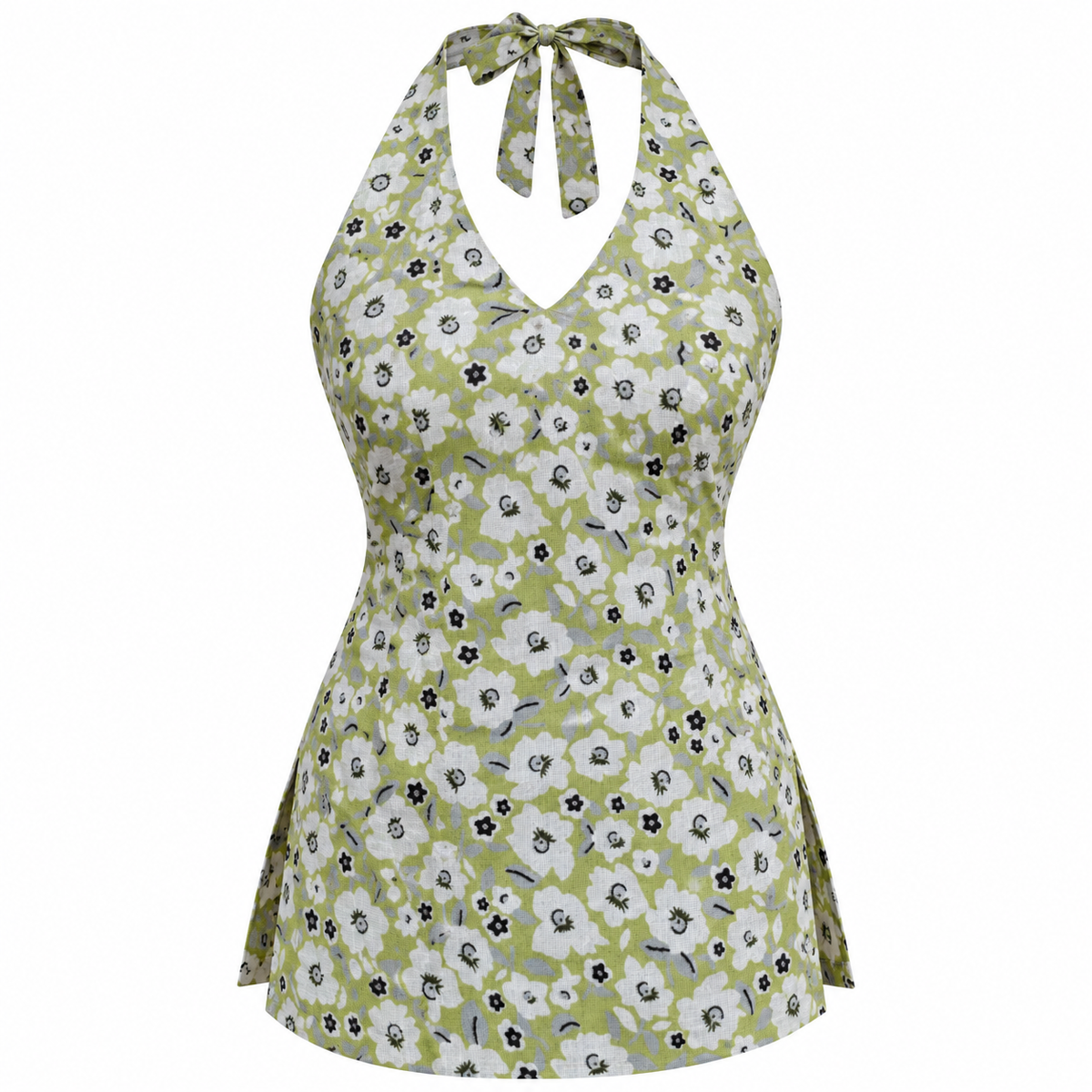 Pistachio Green Floral- Halter Neck Kurti