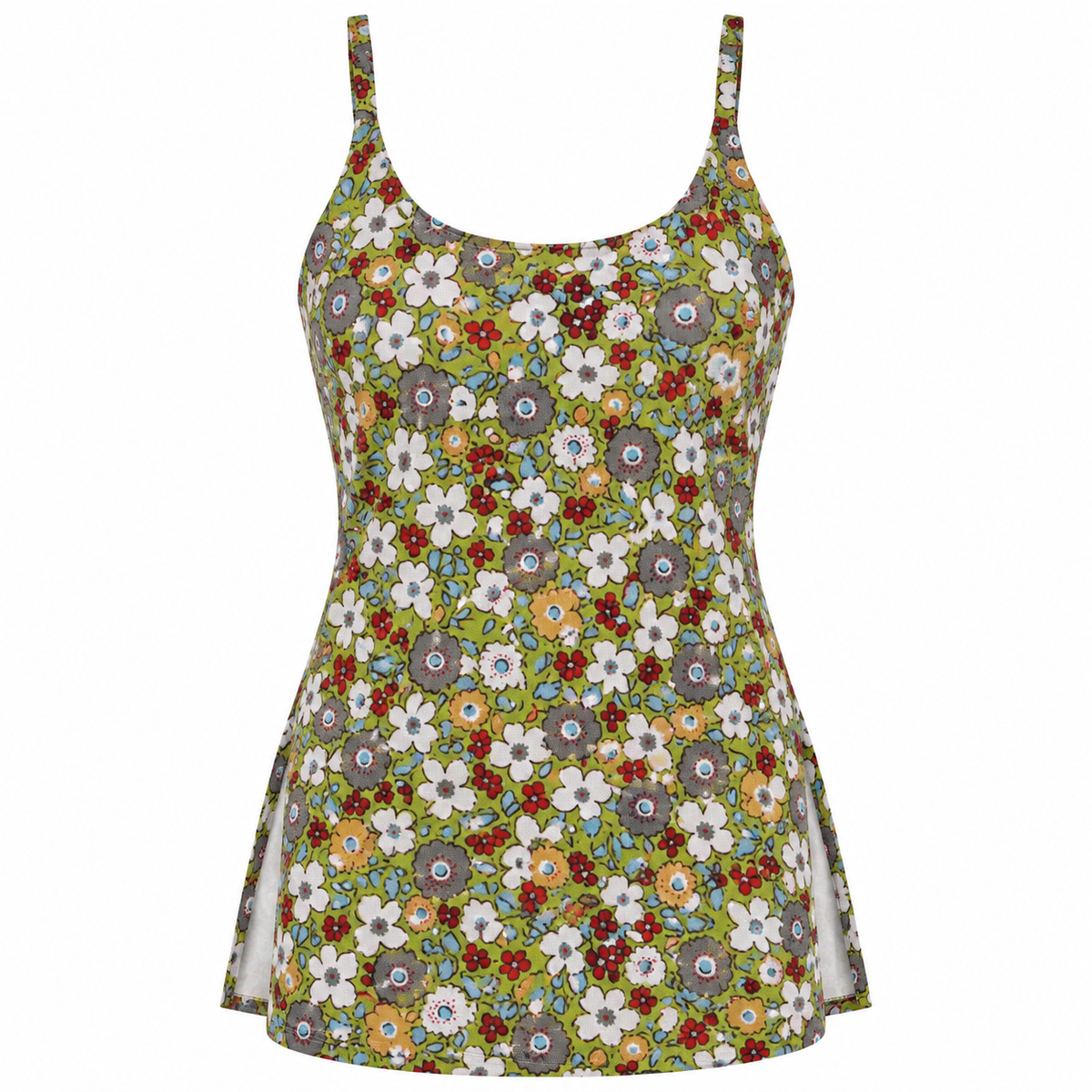 Olive Floral- Sleeveless Kurti