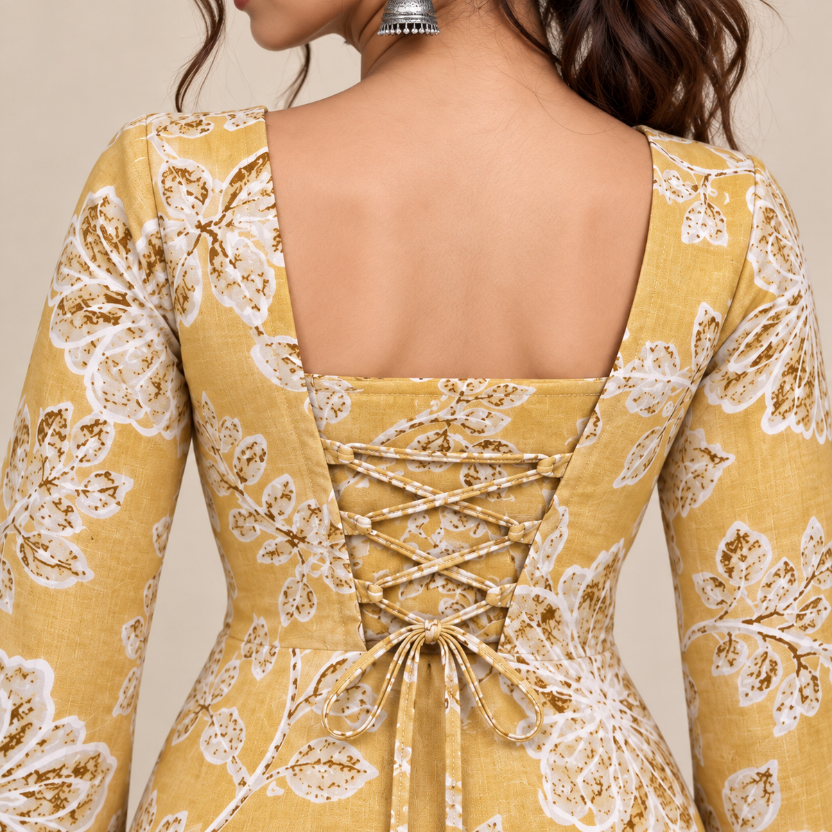 Mustard Floral- Corset Back Kurti