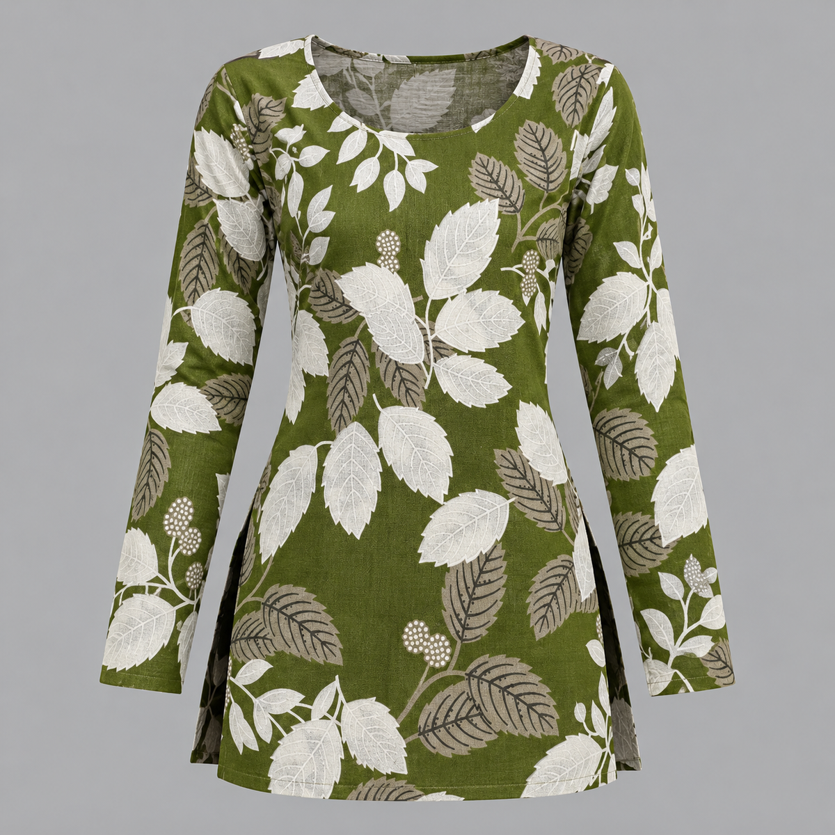 Botanical Leaf Print- Boat Neck Kurti