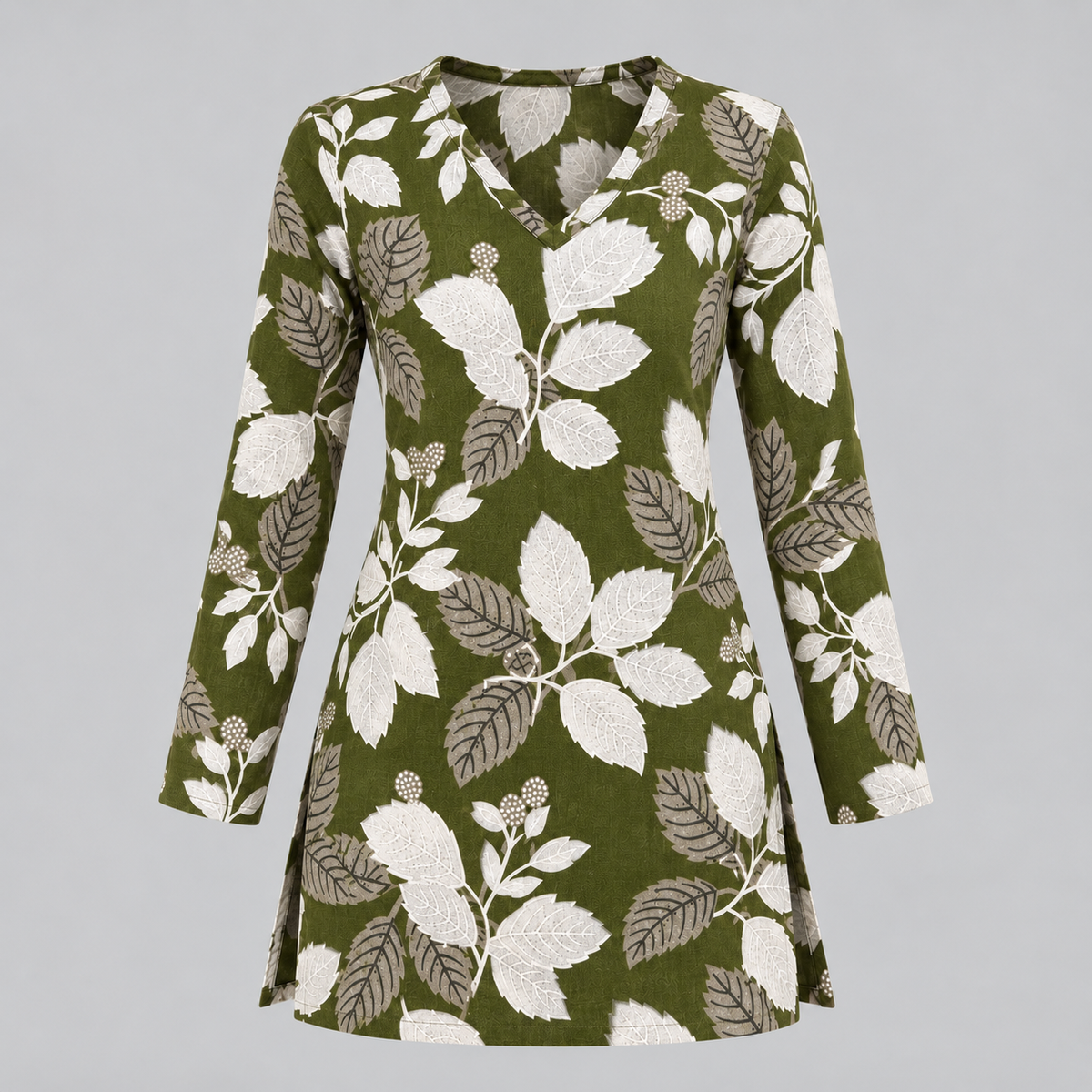 Botanical Leaf Print- Straight Sleeve Kurti