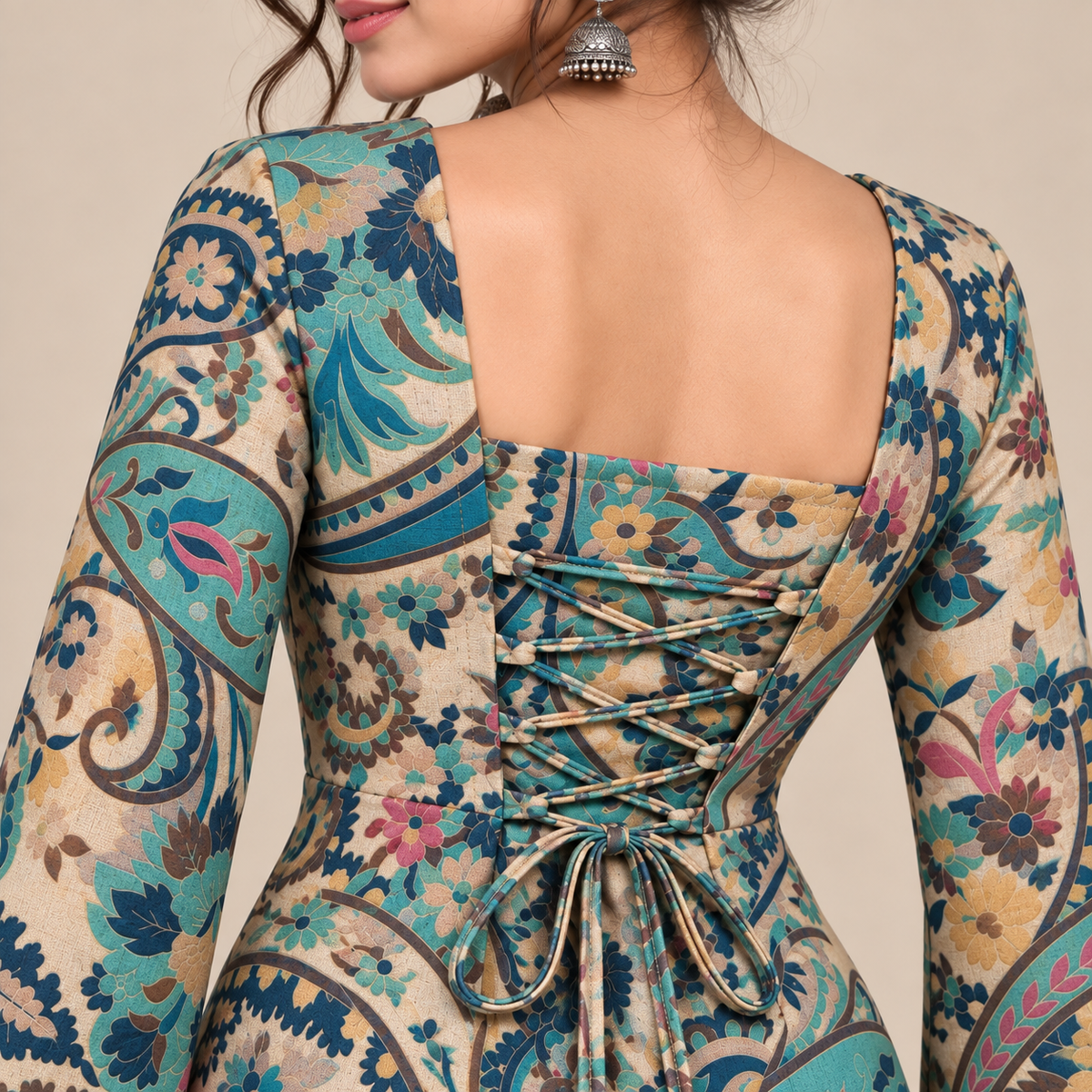 Ivory Paisley Floral- Corset Back Kurti