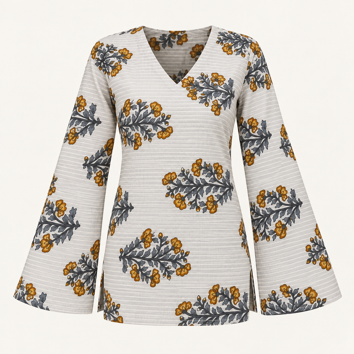 Floral Striped- Bell Sleeve kurti