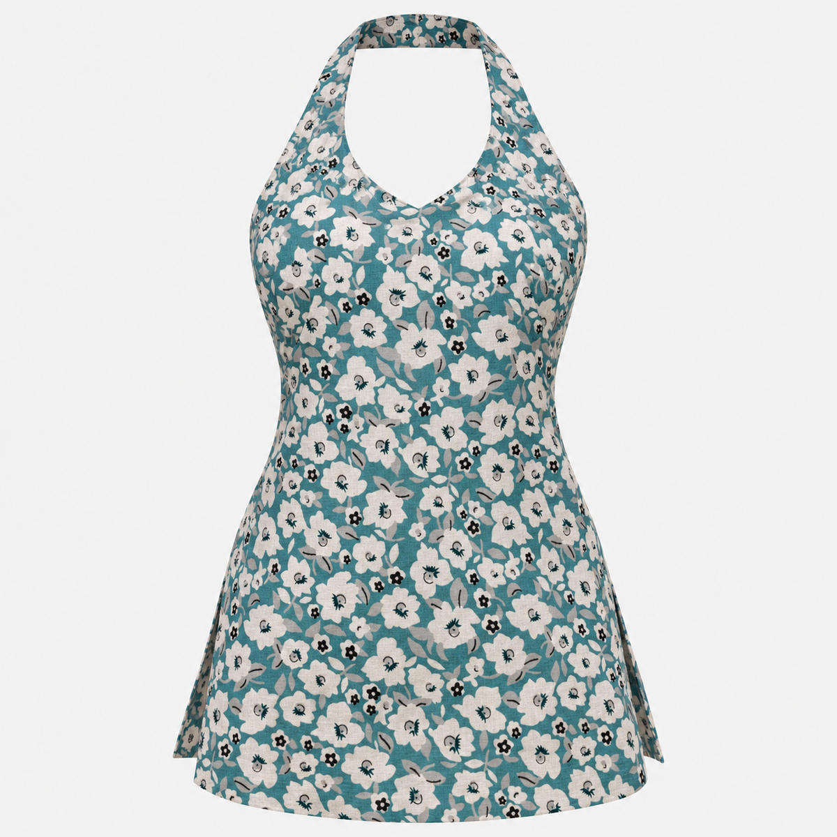 Teal Floral- Halter Neck Kurti