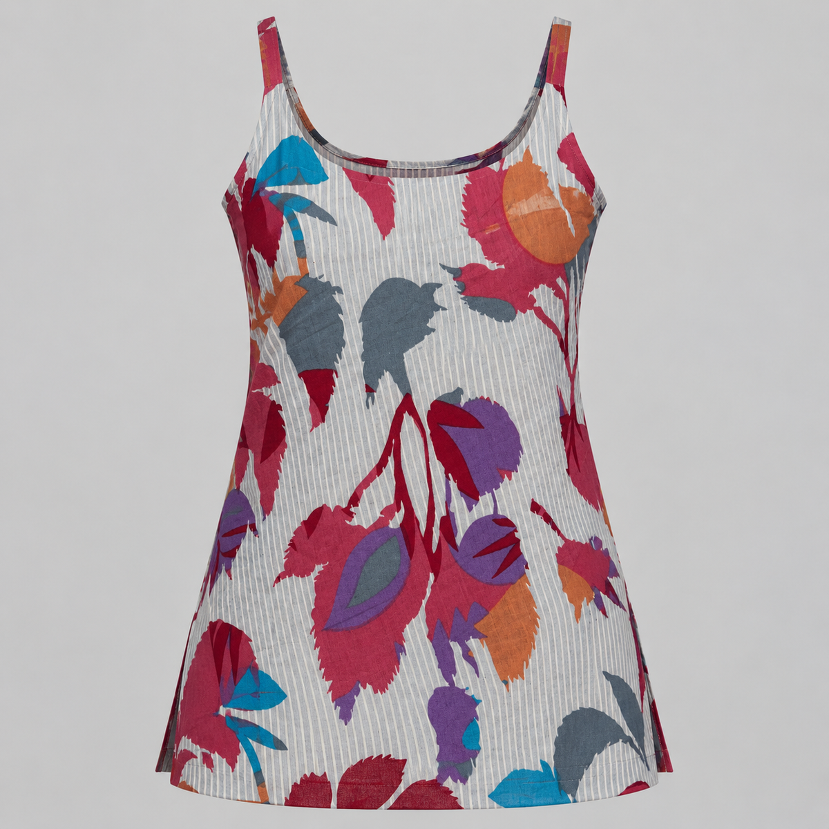 Floral Pinstriped- Sleeveless Kurti