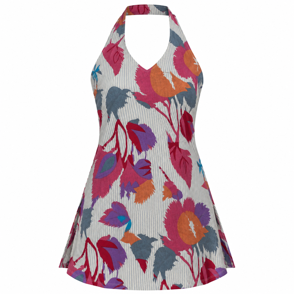 Floral Pinstriped- Halter Neck Kurti