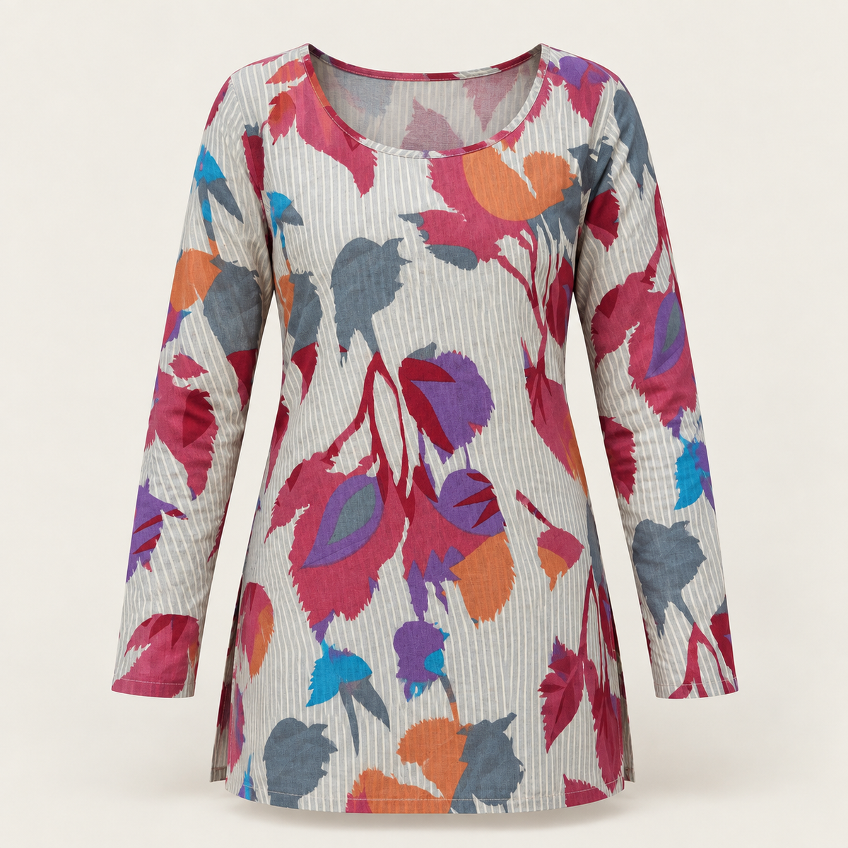 Floral Pinstriped Boat-Neck Kurti