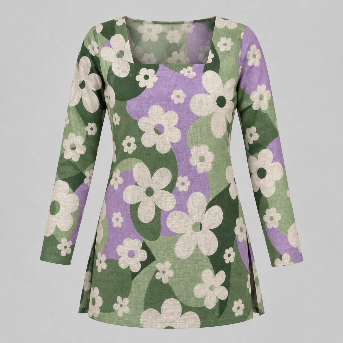Retro Floral- Square Neck Kurti