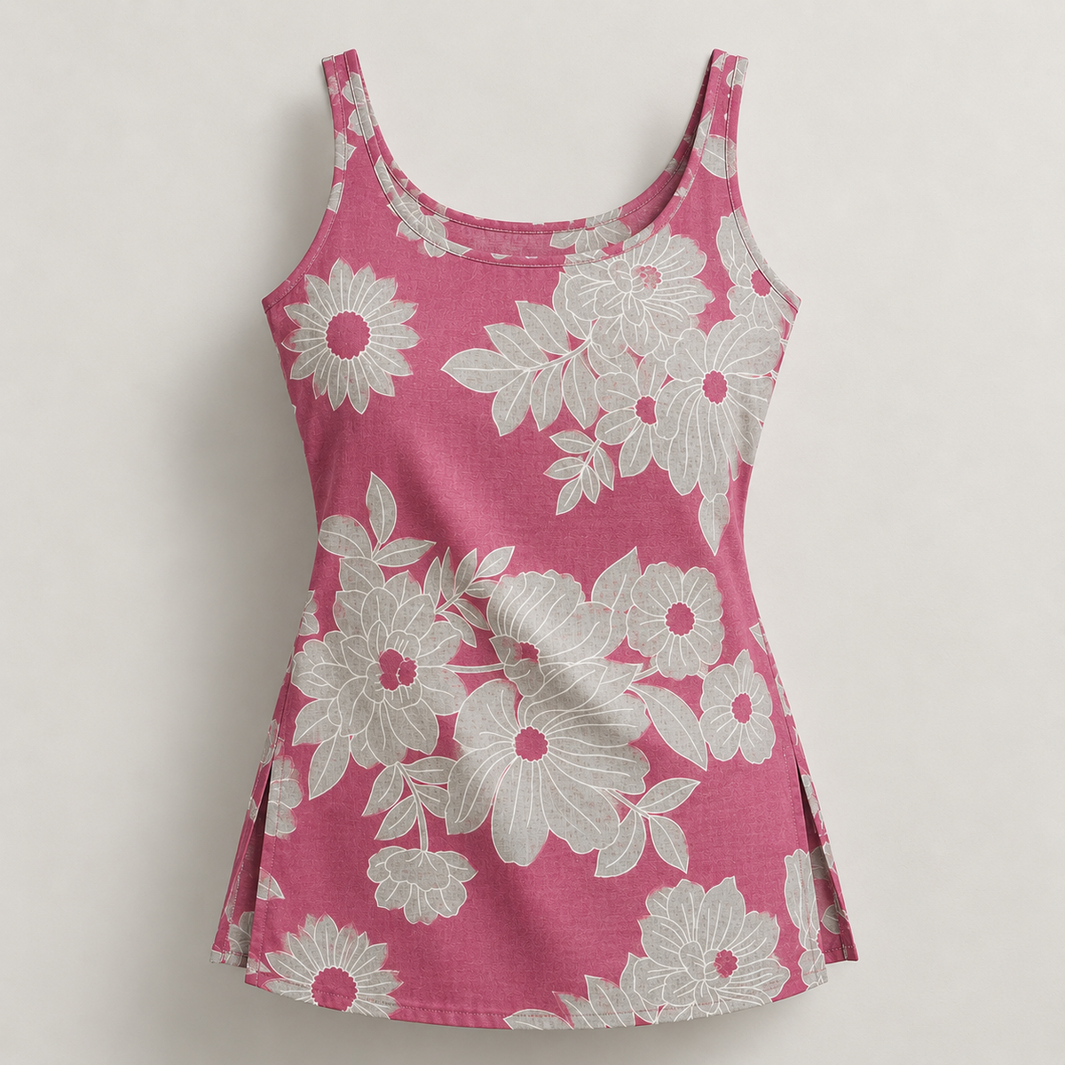 Pink Floral- Sleeveless Kurti