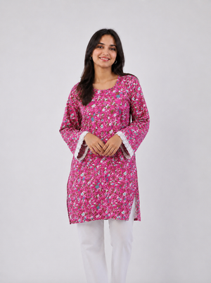 Pink Floral Cotton Kurti