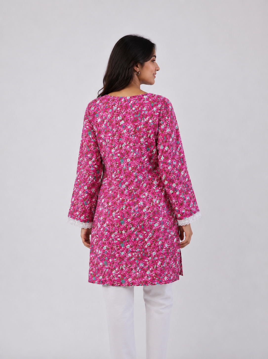 Pink Floral Cotton Kurti