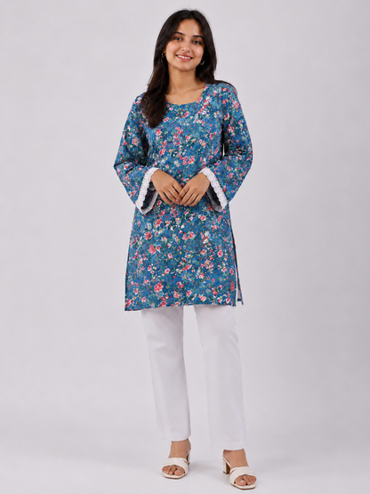 Blue Floral Cotton Kurti