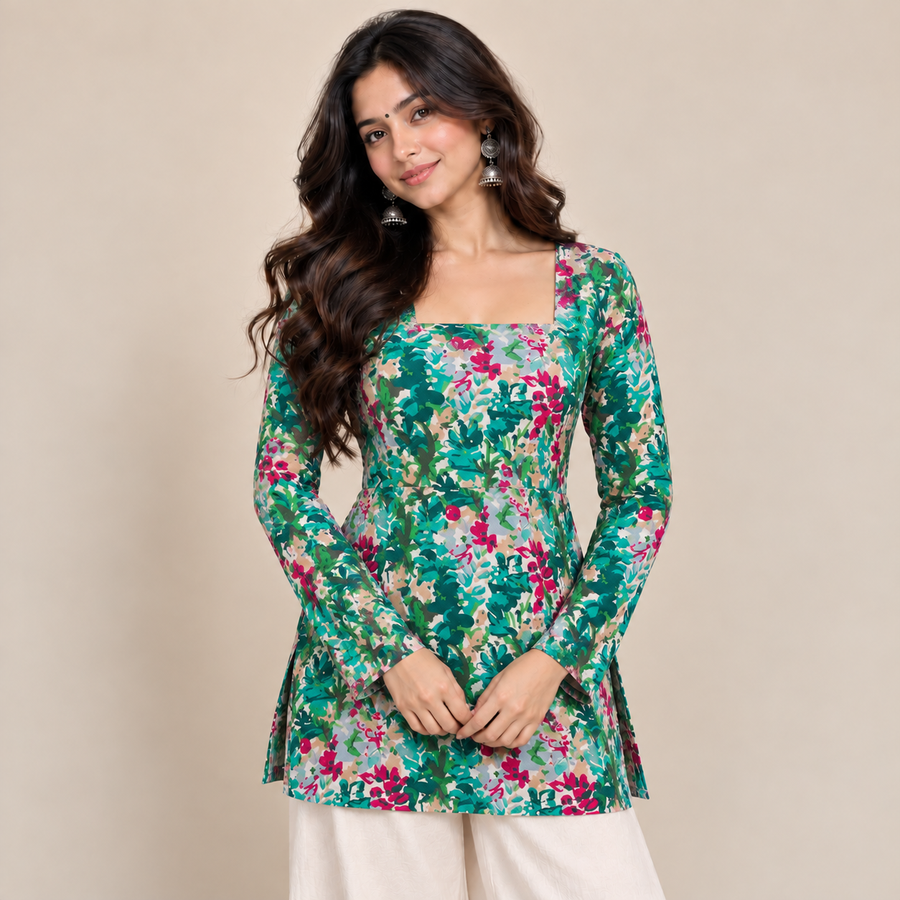 Tropical Floral- Square Neck Kurti