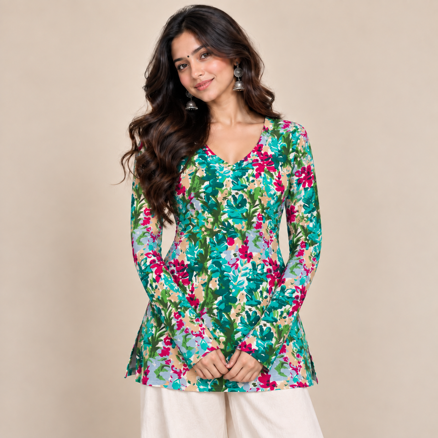 Tropical Floral- Straight Sleeve Kurti