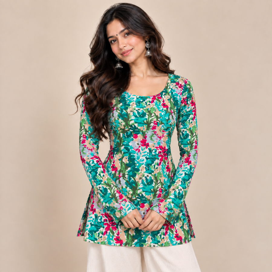 Tropical Floral- Boat Neck Kurti
