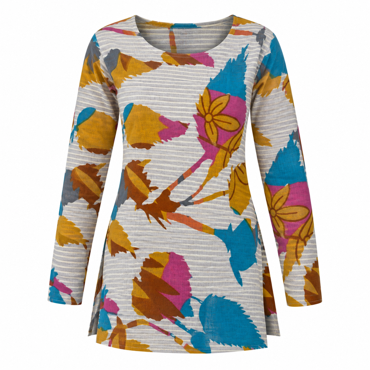 Abstract Floral- Boat Neck Kurti