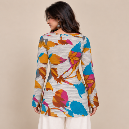 Abstract Floral- Boat Neck Kurti