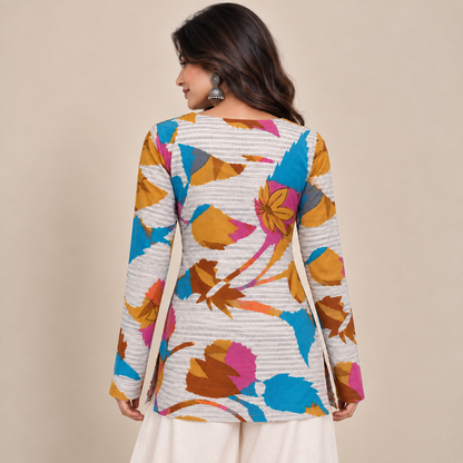 Abstract Floral- Square Neck Kurti