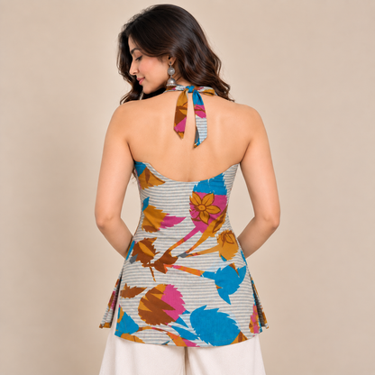 Abstract Floral- Halter Neck Kurti