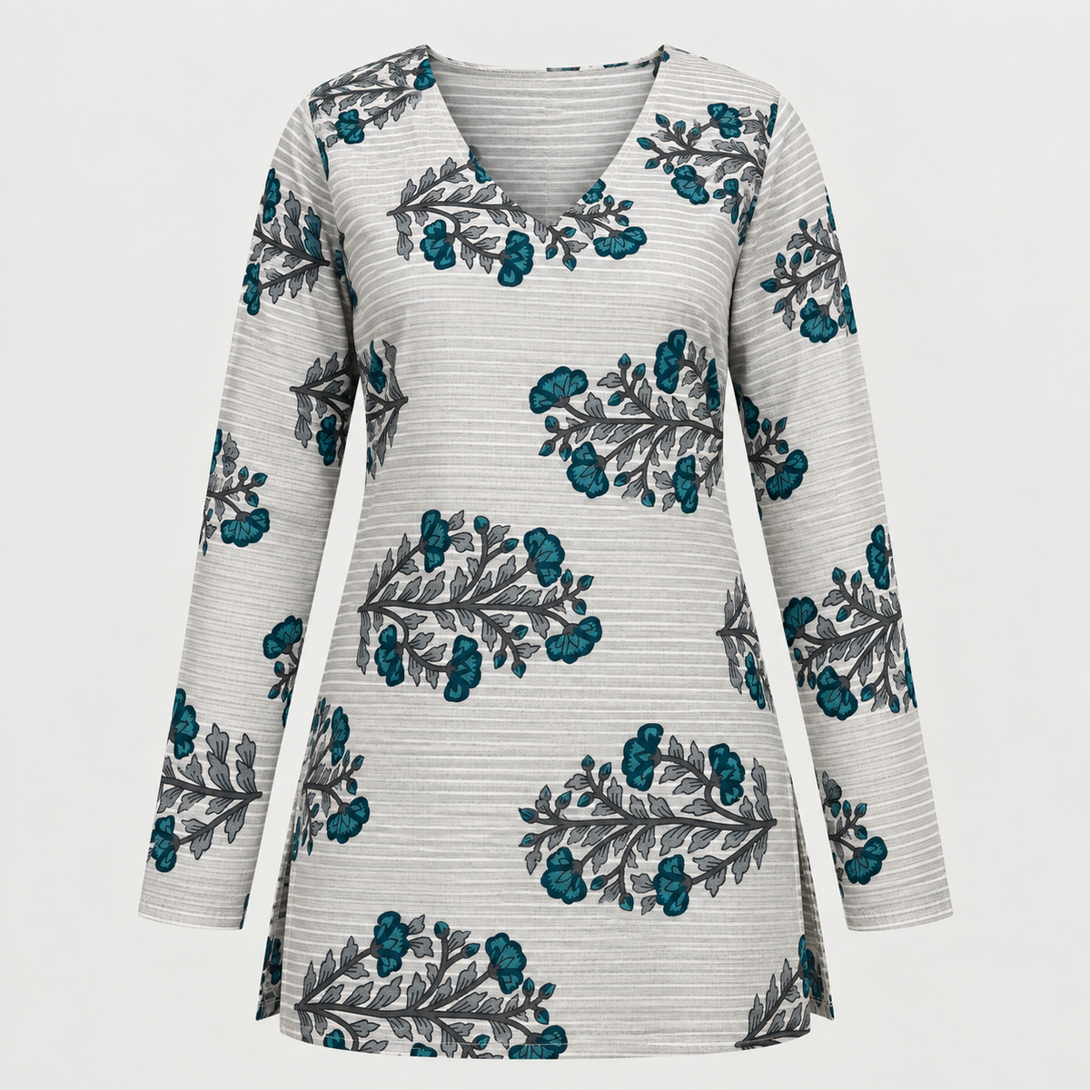 Teal Botanical- Straight Sleeve Kurti