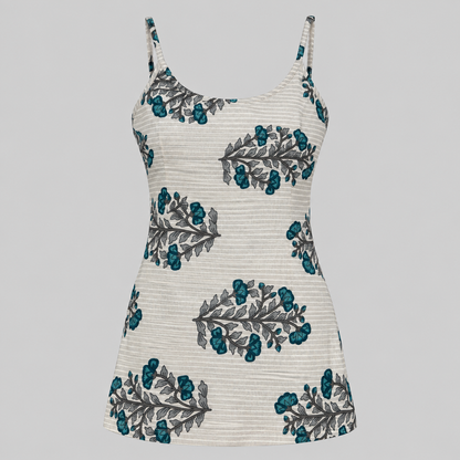 Teal Botanical- Sleeveless Kurti