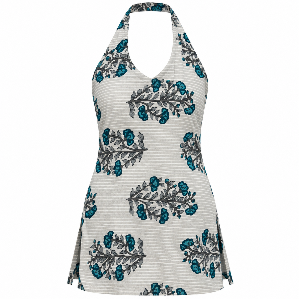 Teal Botanical- Halter Neck Kurti