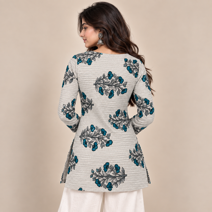 Teal Botanical- Square Neck Kurti