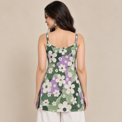 Retro Floral- Sleeveless Kurti