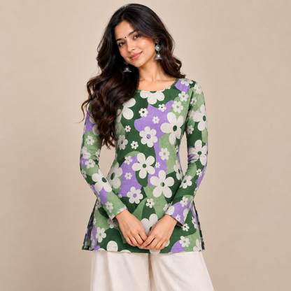 Retro Floral- Boat Neck Kurti
