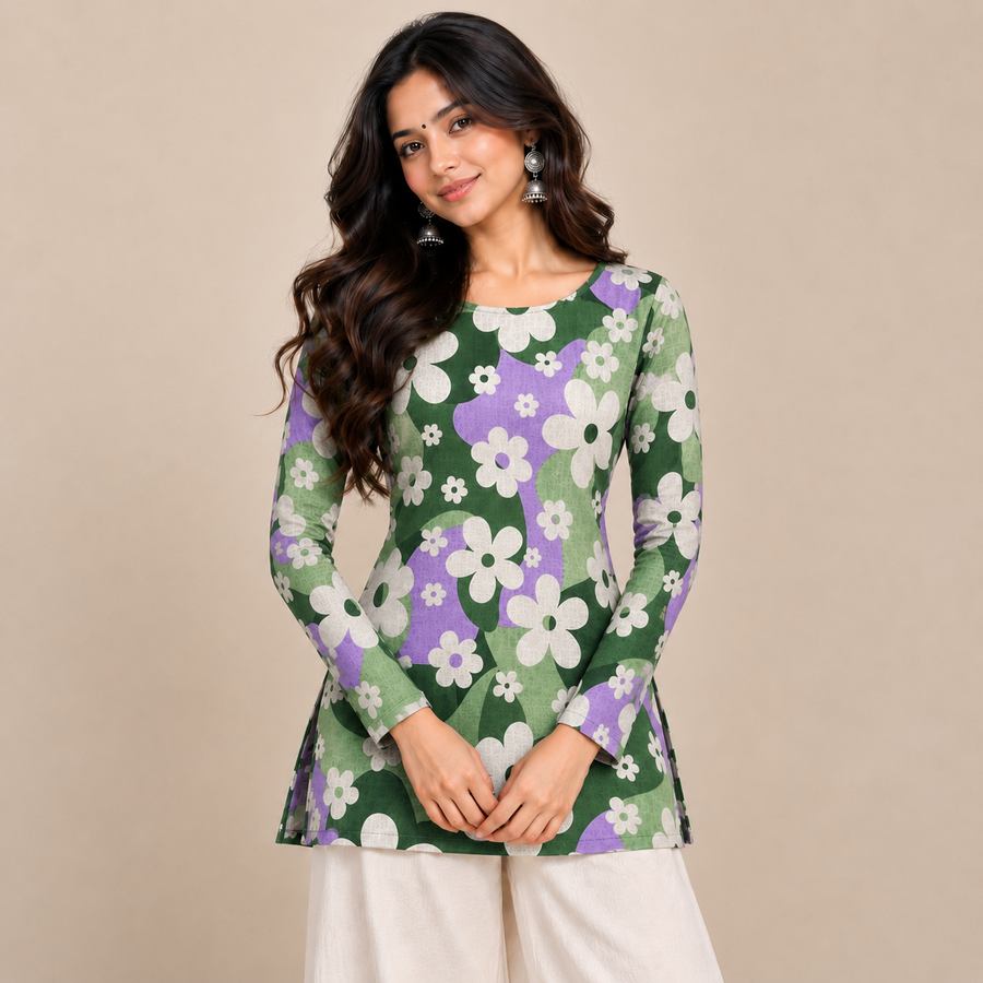 Retro Floral- Boat Neck Kurti