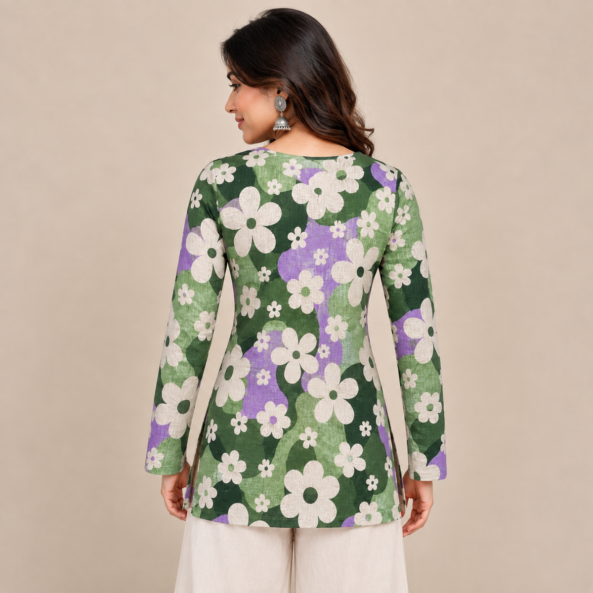 Retro Floral- Boat Neck Kurti