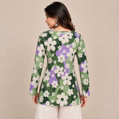 Retro Floral- Boat Neck Kurti