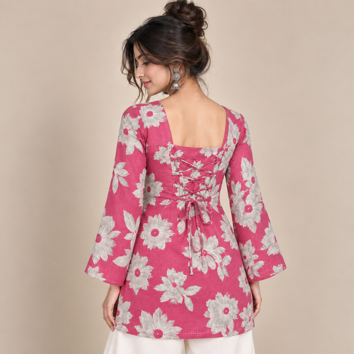 Pink Floral- Corset Back Kurti