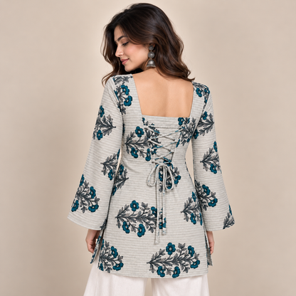 Teal Botanical- Corset Back Kurti