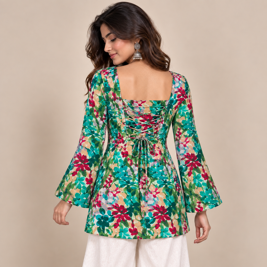 Tropical Floral- Corset Back Kurti