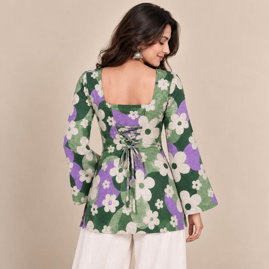 Retro Floral- Corset Back Kurti