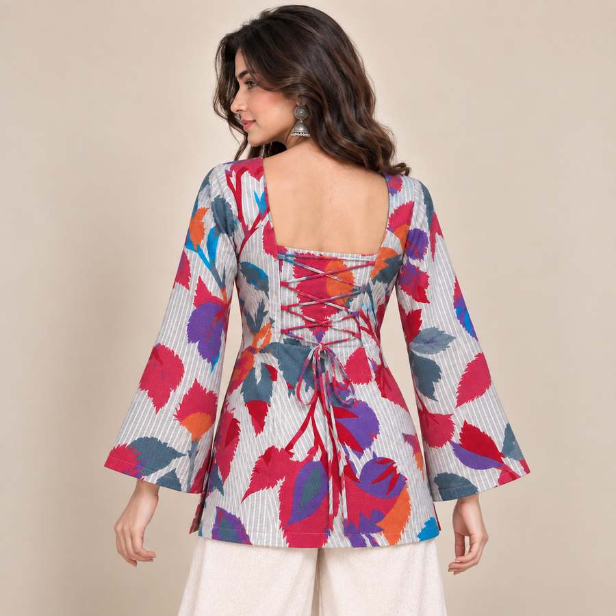 Floral Pinstriped- Corset Back Kurti