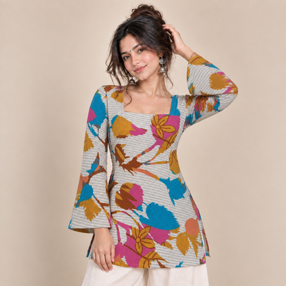 Abstract Floral- Corset Back Kurti
