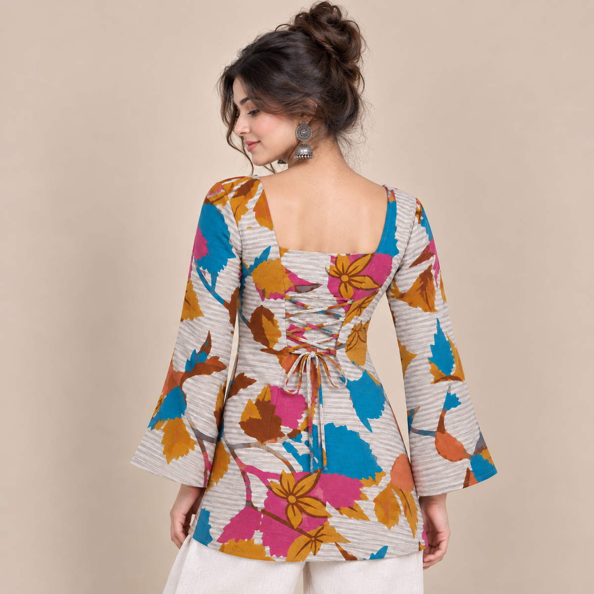Abstract Floral- Corset Back Kurti