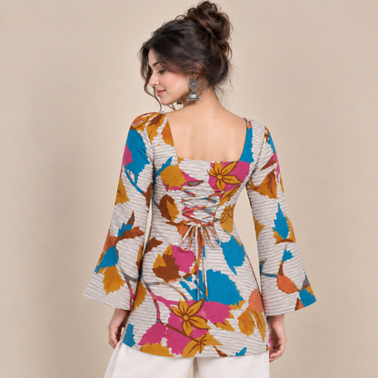 Abstract Floral- Corset Back Kurti
