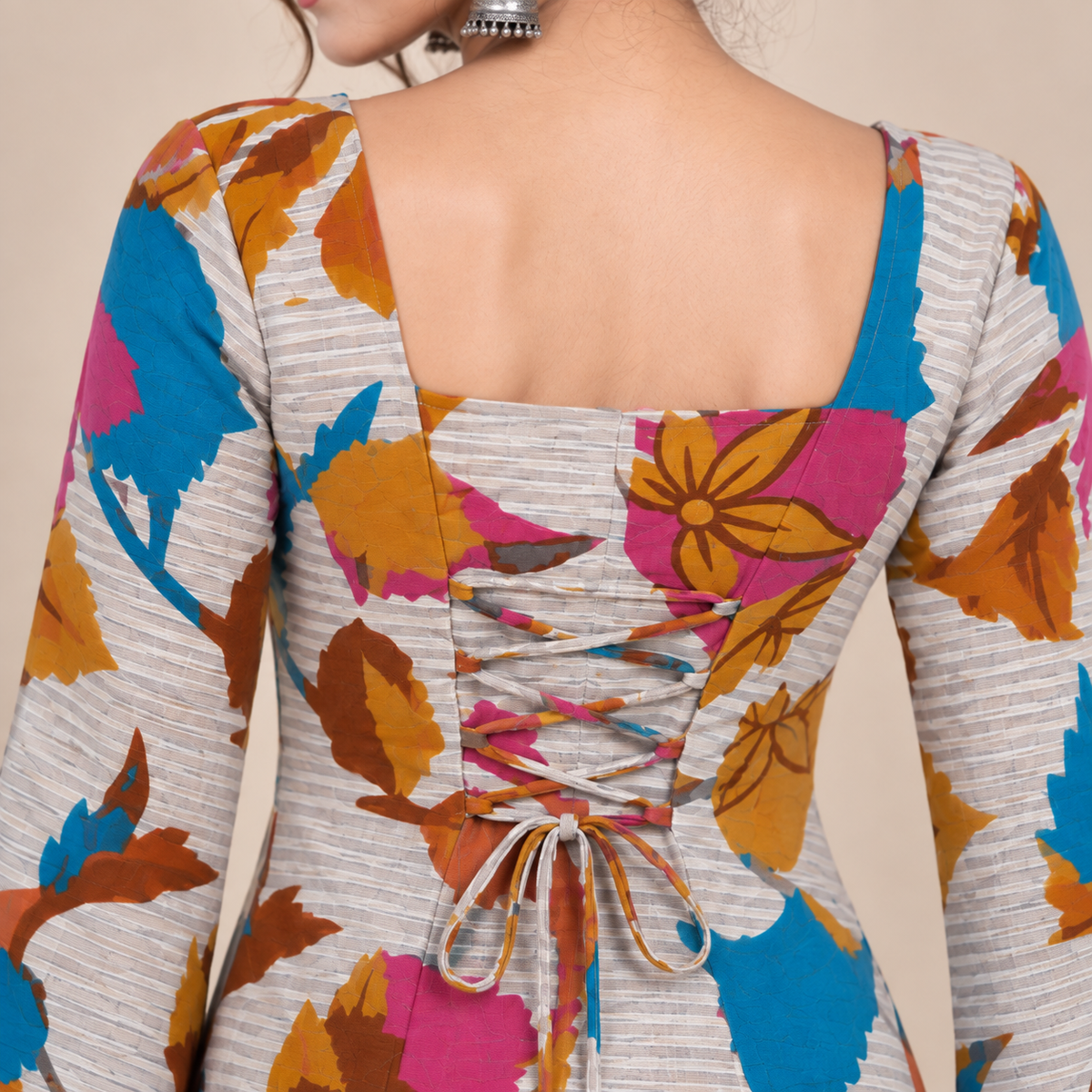Abstract Floral- Corset Back Kurti