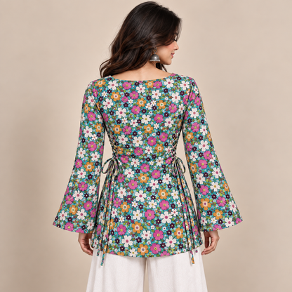 Floral Bloom- Side Corset Kurti